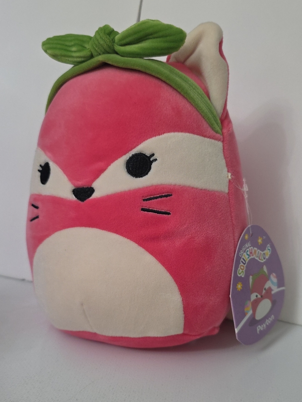 Squishmallows Pink and Cream Fox Plush with Green Bow Headband